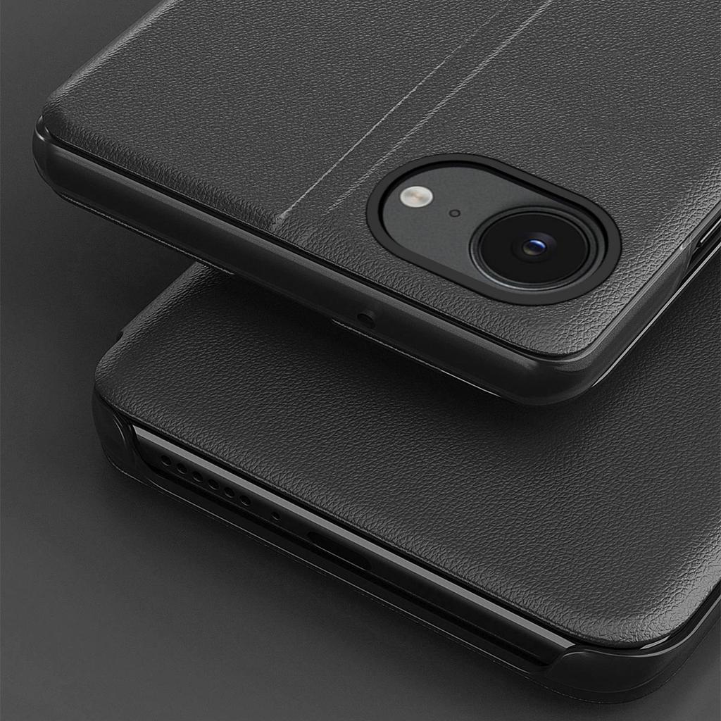Eco Leather View Case with a Flip and Stand for iPhone 16e - Black