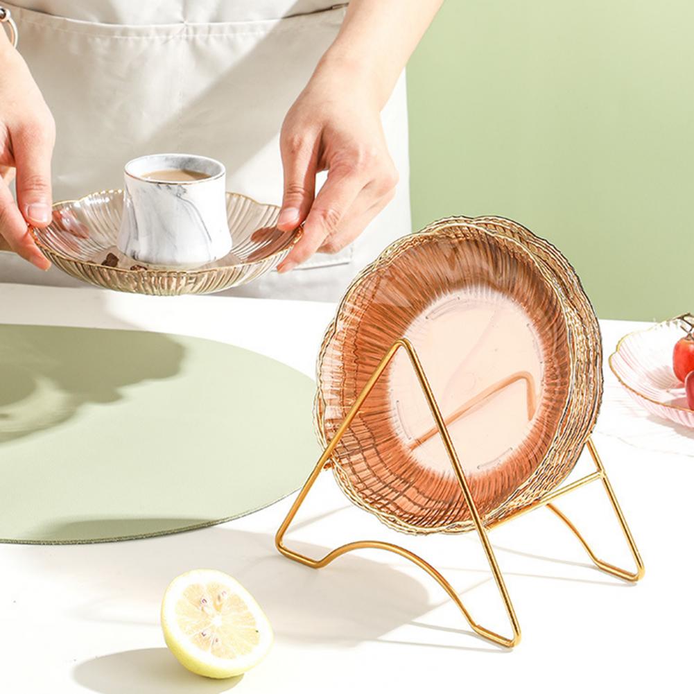 Fruit Plate Salad Plate Unbreakable Transparent Fruit Plate Golden Edge Stackable Serving Platter for Salad Dessert Dinner