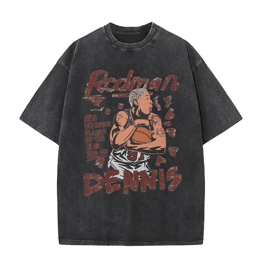 2026 Dennis Rodman Camiseta Lavada Vintage para Hombre y Mujer Genial Hip Hop Gótico Camisetas Oversize Cuello Redondo Moda de Alta Calidad Streetwear