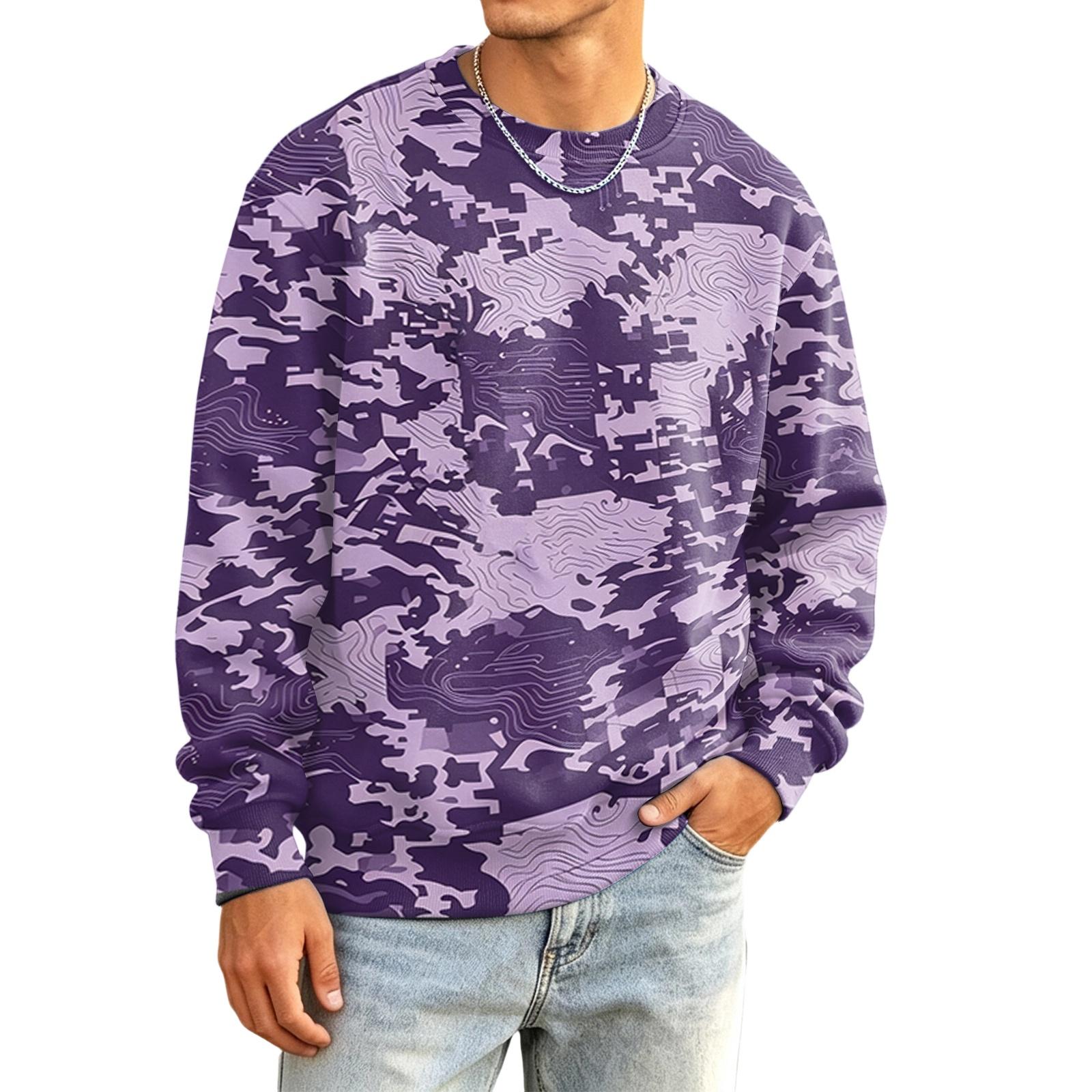 Herren Langarmshirt mit Camouflage-Print, Lässiges Oberteil mit entspannter Passform XL violett