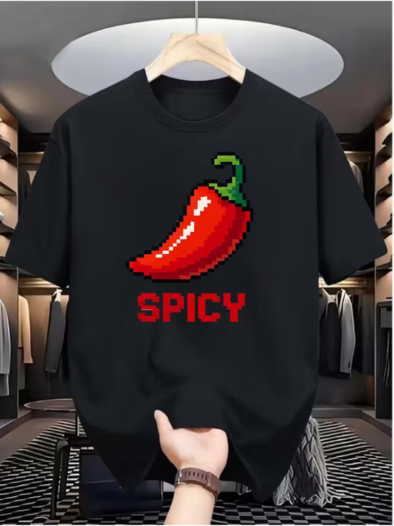 Unisexs Spicy Chili Pepper Tee Korean Graphic Pixel Streetwear Summer TShirt