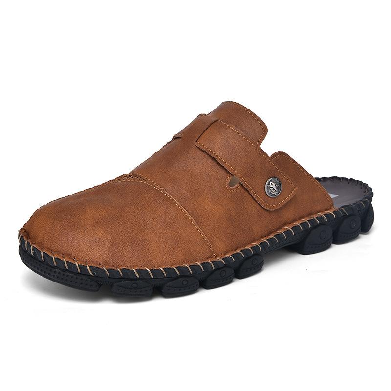 

Large size men s sandals summer outdoor men s half drag casual lazy shoes fashionable versatile hand-stitched slippers 48 светло-коричневого