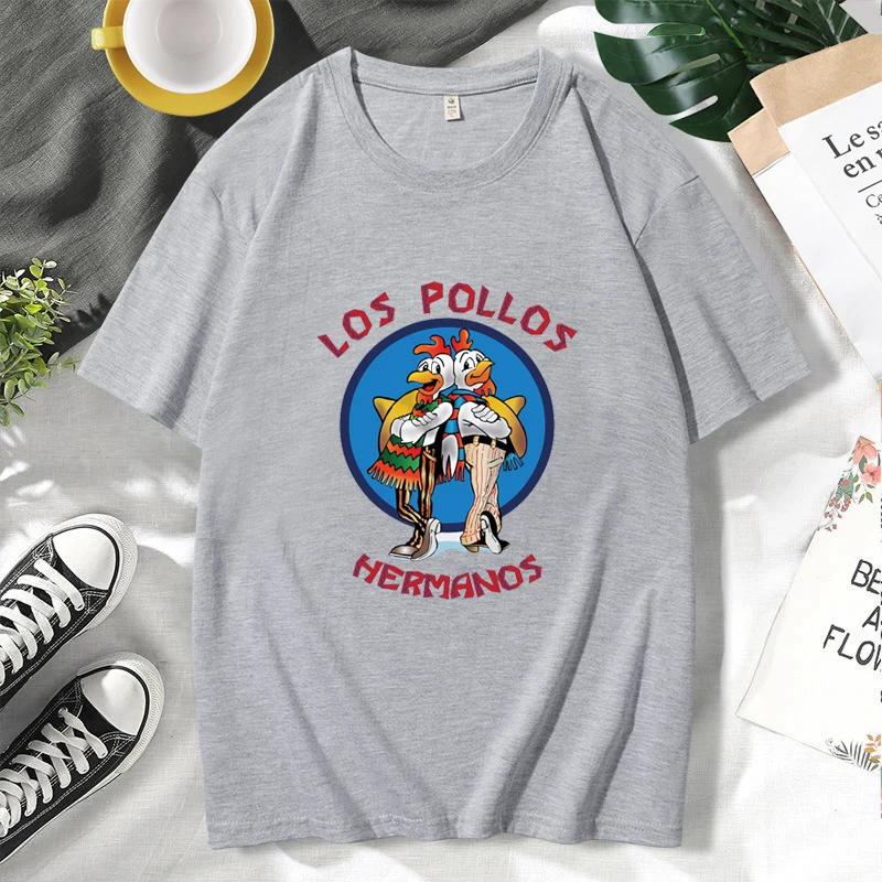 LOS POLLOS Hermanos Morsom Trykket T-skjorte Herre Mote Casual Kortermet Sommer Bomull Pustende T-skjorte Kyllingbrødre Tee