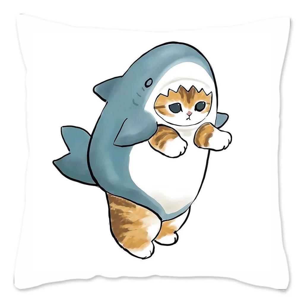 Funny CatShark Pillow Case Home Decoration Polyester Pillow Cover for Sofa Kawaii Cushion Cover Fundas Cojines  X
