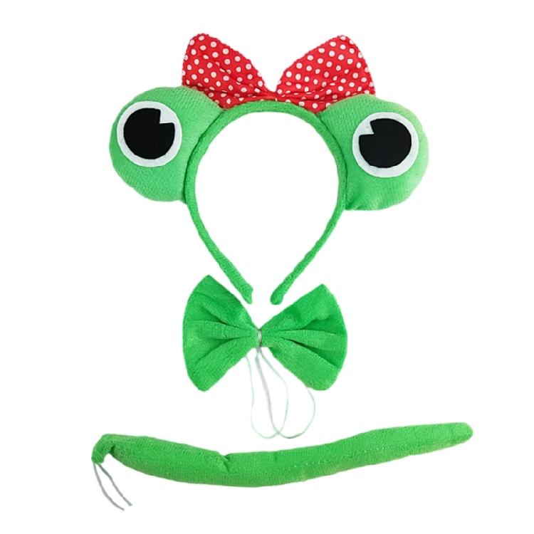 Frogs Costume Accessories Set Frogs Ears Headband Tail Bowtie Animal Frogs Costume for Kids Adults