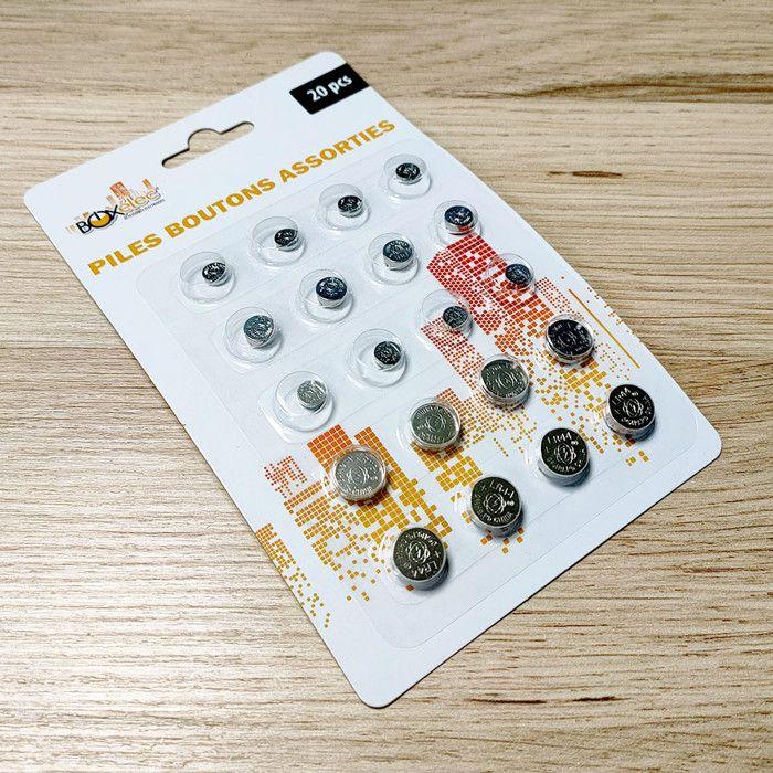Pack mit 20 sortierten Knopfzellen für verschiedene Geräte