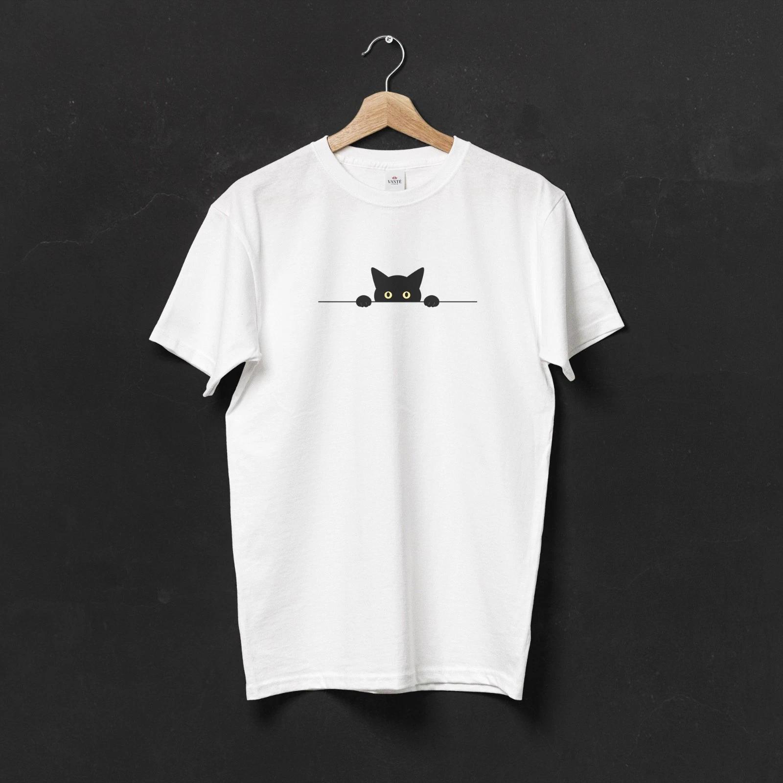 Peeking Black Cat Funny Casual Unisex Breathable Heavyweight T-Shirt 4XL