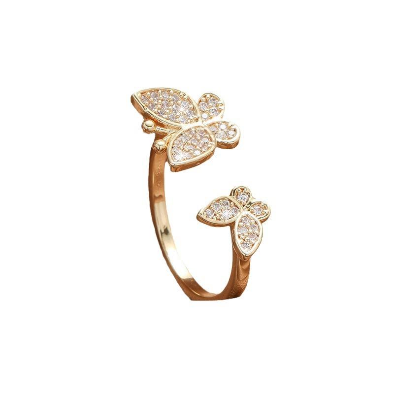 SCIONE New Fashion Butterfly Ring Ladies High-grade Luxury Zircon Butterfly Opening Forefinger Ring Jewelry