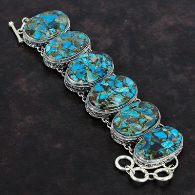 Kupfer Chrysokoll Armband Vintage Schmuck Handgefertigtes Armband 925 Sterling Silber Armband Edelstein Verstellbares Kettenglied Armband Hochzeitsgeschenke