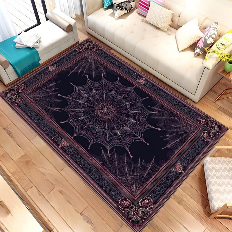 Gothic Black Spider Web Carpet American Style Rug Cozy Home Floor Mat Lounge Office Apartment Indoor Lounge Living Room Luxury