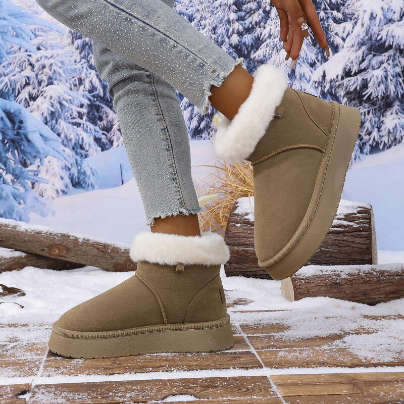 Fashion Women's Classic Solid Fluffy Furry Snow Boots 2025 Winter Warm Short Plush Khaki Ankle Boots Casual Thick Bottom Shoes for Woman