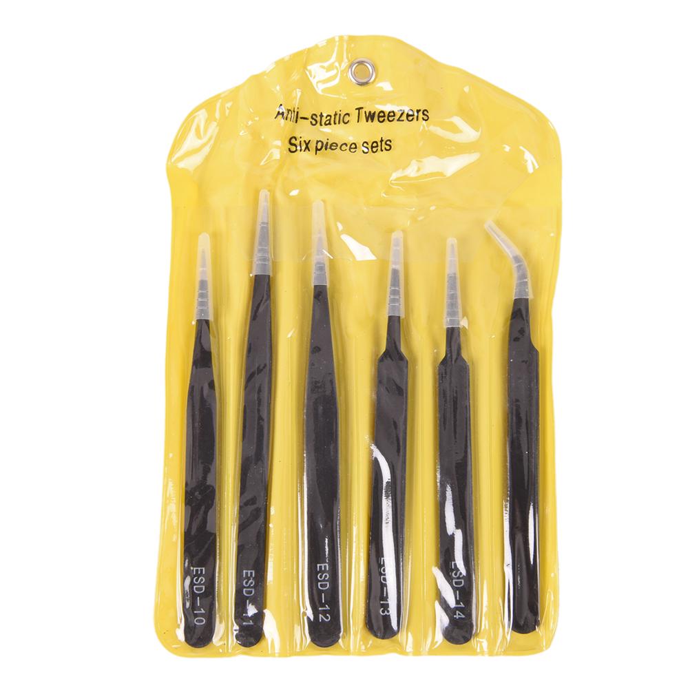 Kit 6 Professional Safety Anti-Static Tweezers Premium Silver Anatomy