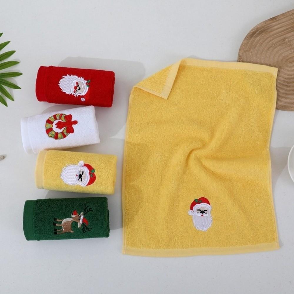 3/4Pcs Quick Dry Merry Christmas Kitchen Towels Embroidered Soft Cotton Christmas Face Towel Santa/Elk Absorbent