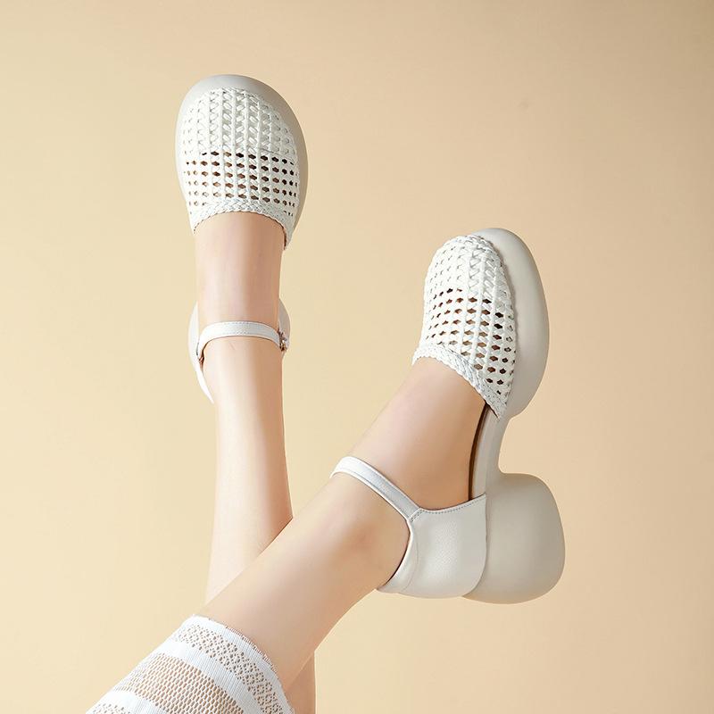 Mode AIYUQI Damen Sandalen Retro 2025 Neu Sommer Römische Damen Sandalen Große Größe Gewebt Hohl Hohe Absätze Für Damen