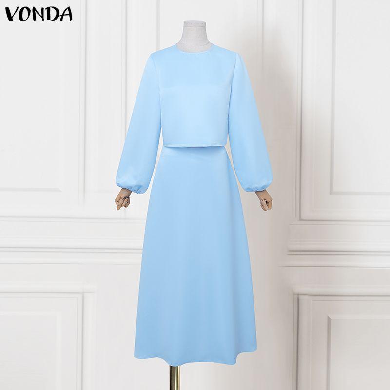VONDA Elegant Women Outfits Long Sleeve Short Blouse and Skirts Casual Two Piece Suit Sets