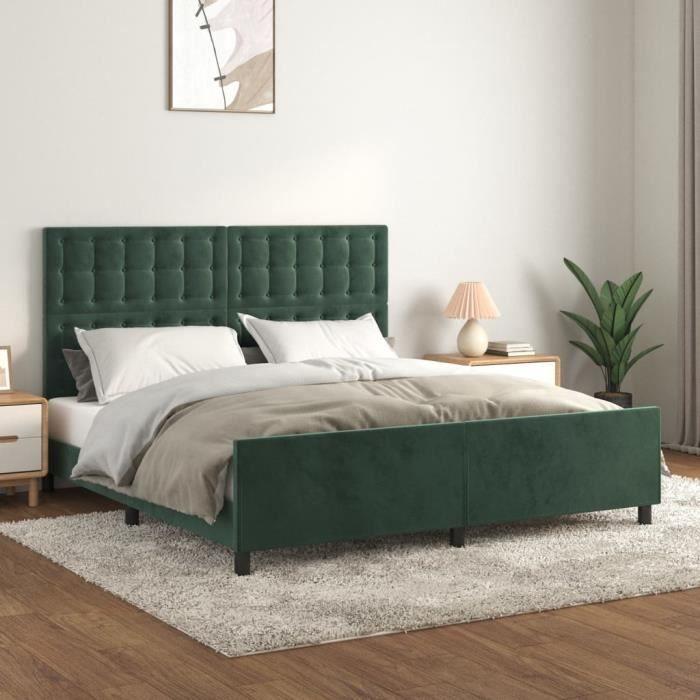 VidaXL Bed Frame with Headboard Dark Green 160x200 Cm Velvet3126010