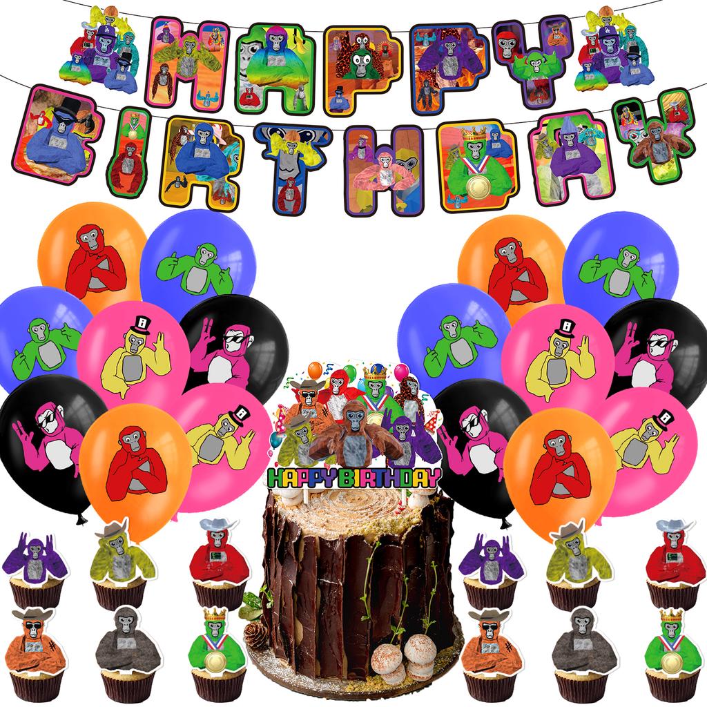 Tag Birthday Gorilla Party Supplies Decoration Set Balloons Banner Toppers Cake