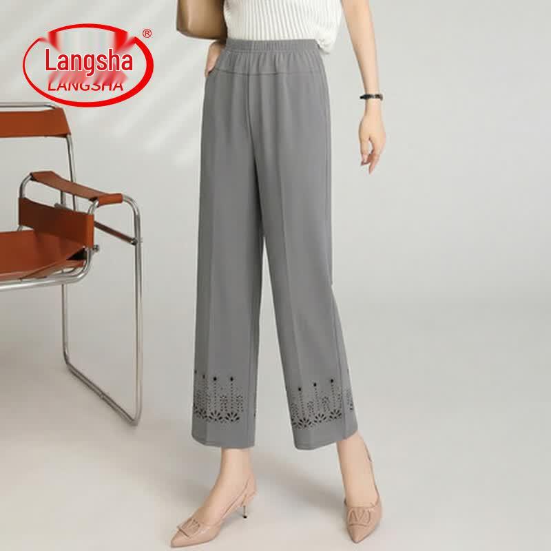 LangSha Mid-Aged Women's Solid Straight Leg Cropped Pants