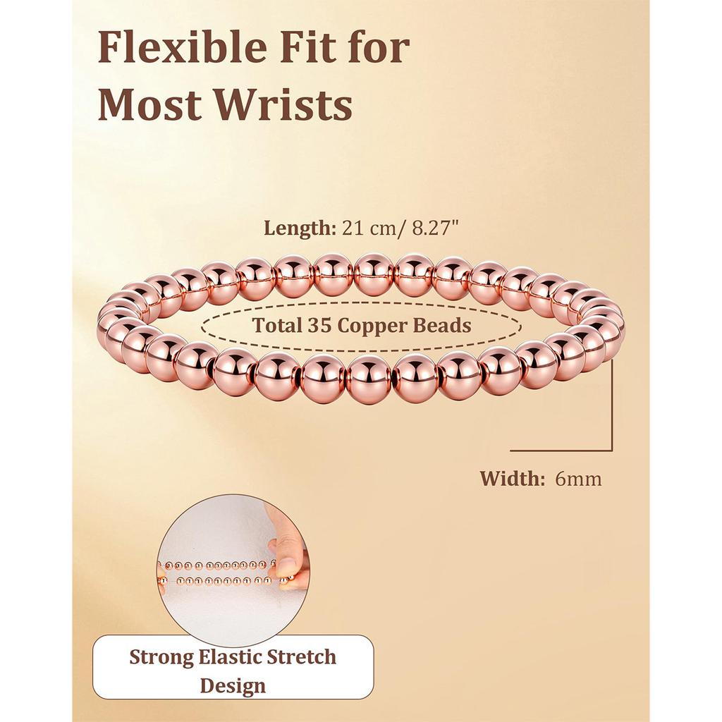 Simple smooth copper bead bracelet, European and American jewelry rose red copper round bead elastic bracelet
