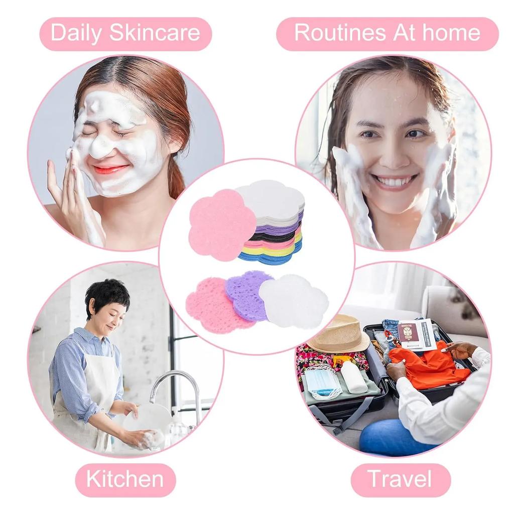 Natural Cellulose Facial Sponge Thick Reusable Compress Pad for Deep Exfoliation Mask Application Makeup Removal