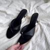 Retro high-heeled toe cool slippers flip-flops women's outer wear with skirt simple temperament stiletto sandals