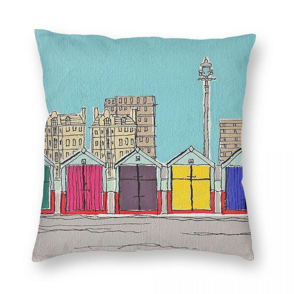 Hove Beach Huts Square Pillowcase Polyester Linen Velvet Creative Zip Decorative Throw Pillow Case Home Cushion Cover 18"