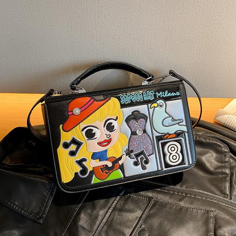 

Niche Patch Embroidered Bag Women s Retro Mexican Style Portable Square Cartoon Shoulder Cross-body чорний