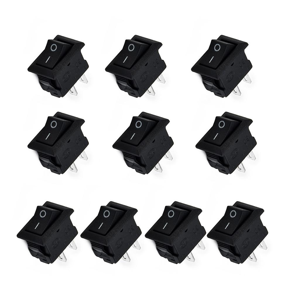 10Pcs X 2 Pin On-Off 2 Terminals SPST Boat Rocker Switches DC 12V 16A Black
