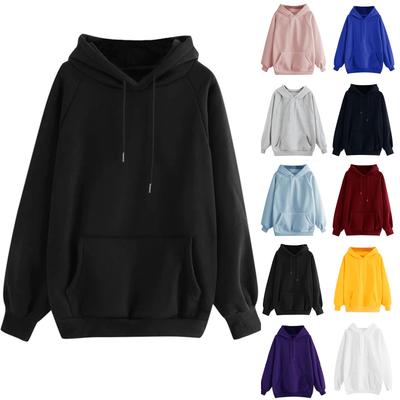 Women's Fashion Casual Solid Color Hooded Loose Fleece-Lined Thick Long Sleeve Sweatshirt