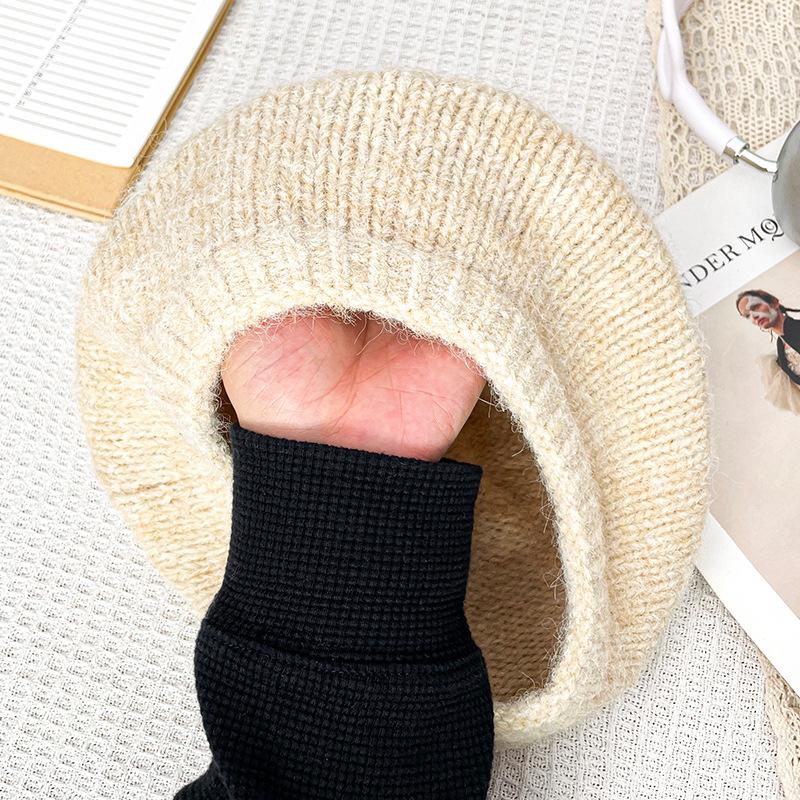 Mohair Knitted Beret Women's Autumn and Winter Literary Retro Plush Woolen Hat Showing Face Small Warm Wool Painter Hat