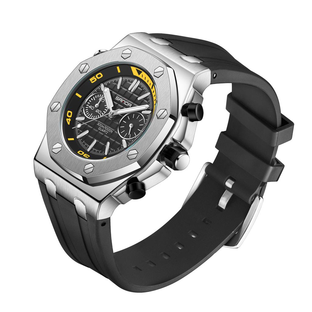 SANDA Royal Fashion Lässige Herrenuhren Großes Zifferblatt Schwarz Silikon Quarz Armbanduhr Klassische Herrenuhr