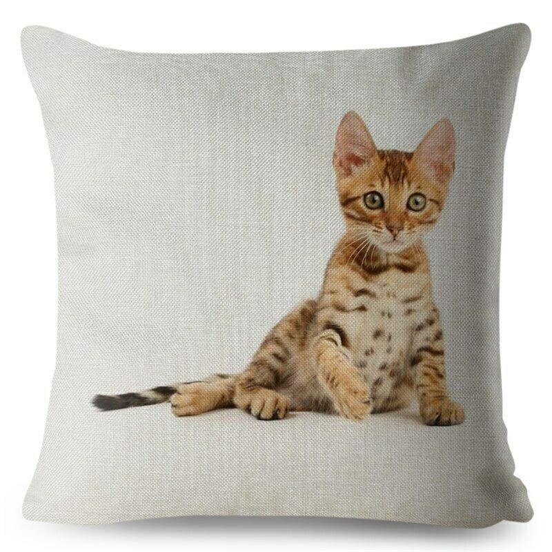 

Cute Bengal Cat Print Pillow Cushion Cover Beige Linen Throw Pillows Cases Sofa 45x45cm 18x18in