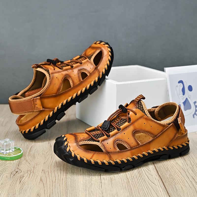 Sommer Herren Ledersandalen Herren Sandalen mit geschlossenen Zehen Atmungsaktive lässige Sneaker Sandalen für Herren Herrensandalen