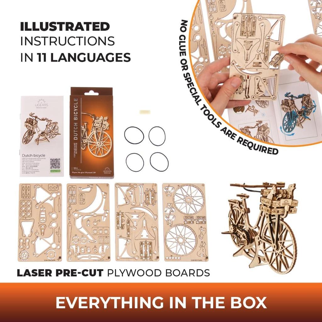 UGEARS Dutch Bicycle 3D Puzzle for Adults - Model Building Kit Wooden Puzzle Hobby for Men - 3D Puzzles for Adults - Wooden Model Kit