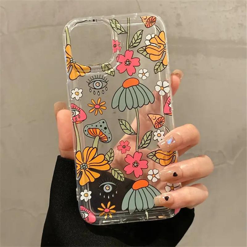 Korean Cute Flower Soft Phone Case For iPhone 16 14 13 11 15 Pro Max 12 Mini XS XR X 8 7 Plus SE  13Pro Transparent Cover