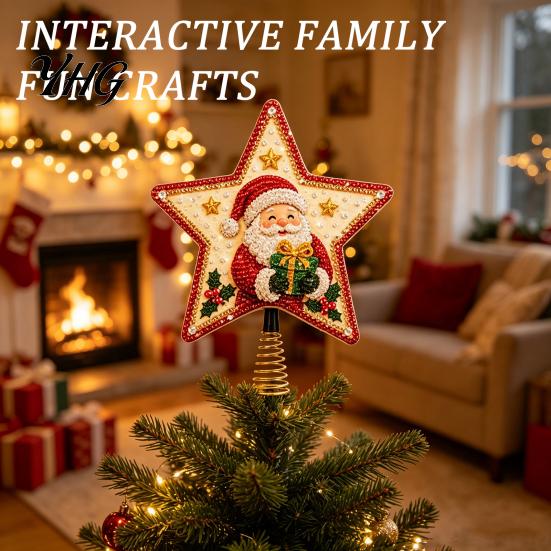 Spring Base Tree Top Star DIY Christmas Topper Kit with Faux Pearl & Rhinestone Materials, Santa Snowman Reindeer Handcrafted Seasonal Angel
