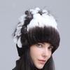 Winter Women's Warm Fashion Thick Wool Hat Rex Rabbit Fur Hat Knitted with Side Flower Hat