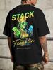 Unisexs Oversized Hip Hop Streetwear Tshirt Brand Franklin Dollar Money Crown Graphic Print Loose Fit Cotton Short Sleeve Black C