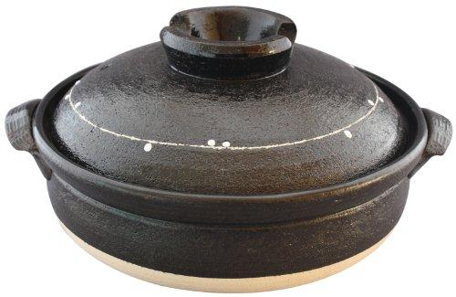 Saji Pottery Banko Ware Clay Pot, Size 9 (28cm), Serves 4-5, Ichijin Kakiotoshi Finish, 32-123 Black