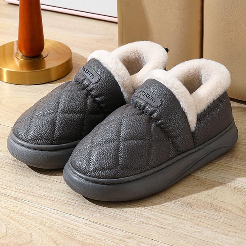 Móda PU kůže silná platforma chlupaté pantofle zima nové voděodolné ne hřejivé pantofle volný čas vnitřní domov bavlněné pantofle dámské