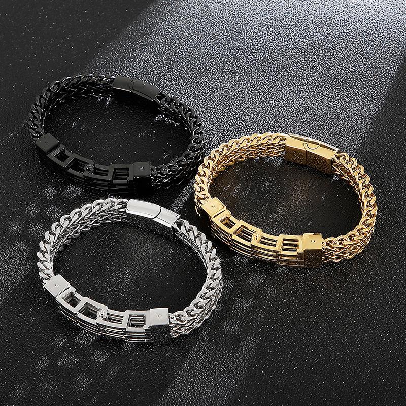 Men's Fashion Double-Layer Square Chain Titanium Steel Bracelet with Magnetic Clasp