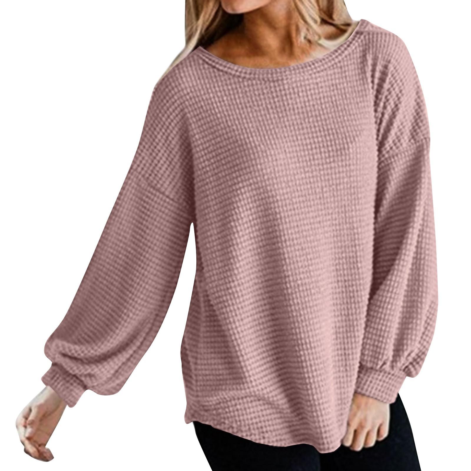 

Женская мода с круглым вырезом, свободный повседневный однотонный пуловер с длинным рукавом, топ XXXL розовый