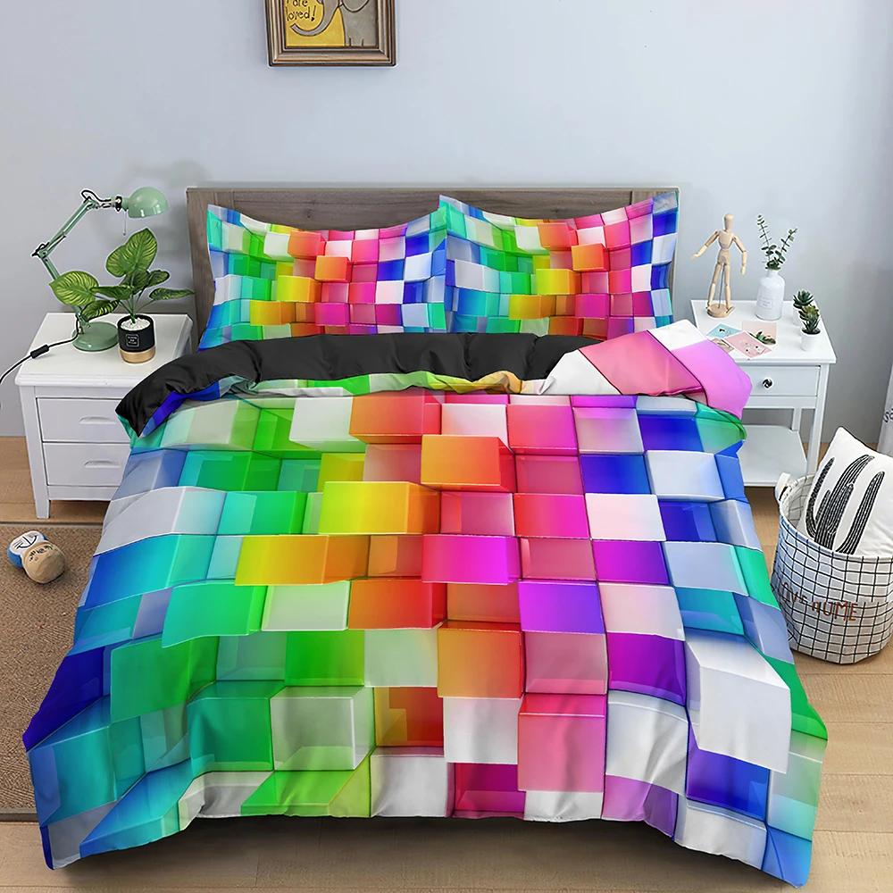 Geometric Printed Bedding Set Colorful Lines Duvet Cover With Zipper Closure Queen King Size Quilt Cover For Teenagers Adult