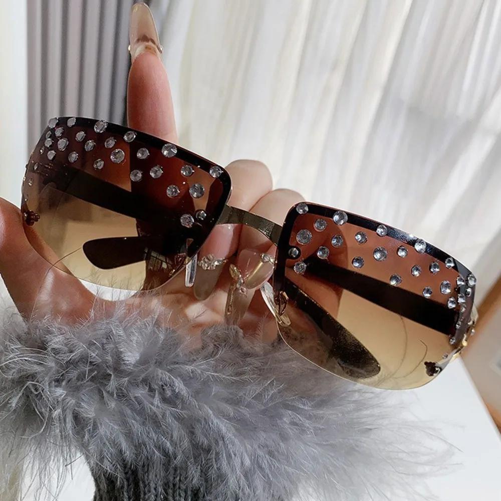 Stylish Rimless Rectangle Diamond Sunglasses for Women Brand Designer Trendy Y2K Sun Glasses Outdoor Vacation Fashion Shade