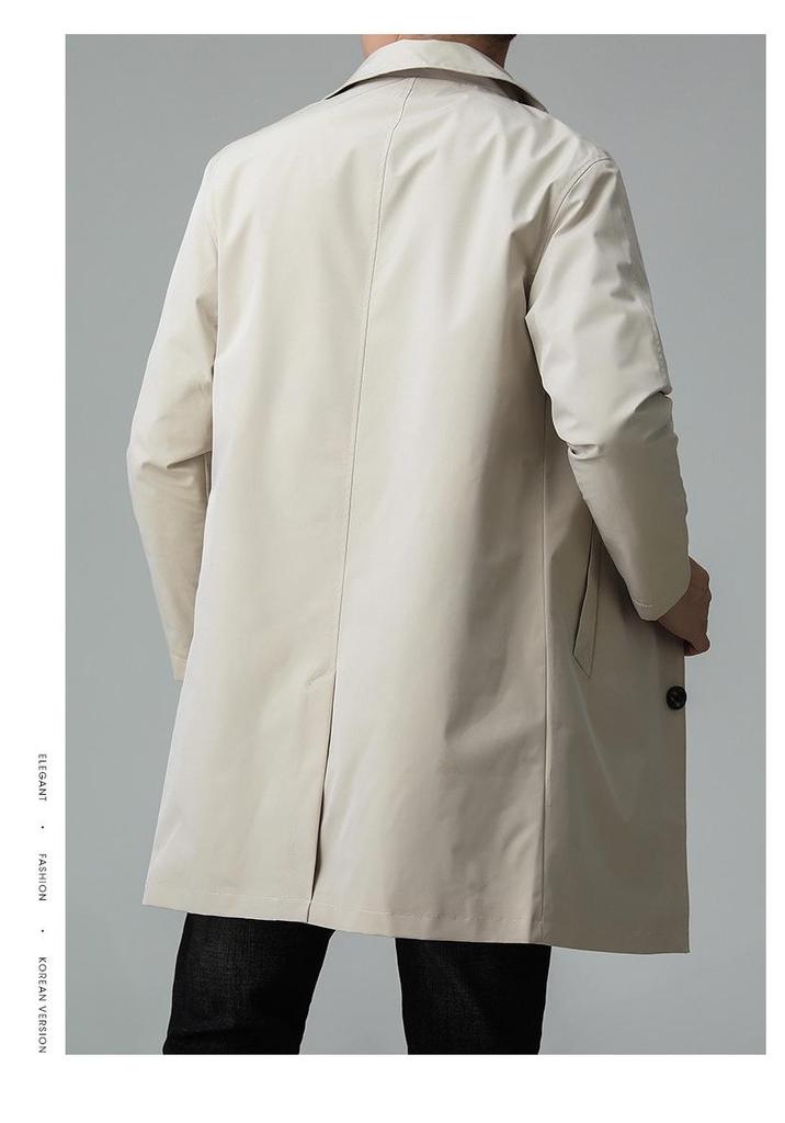 Men's Mid-Length High-End Trench Coat - Trendy Casual & Business Attire for Spring and Autumn