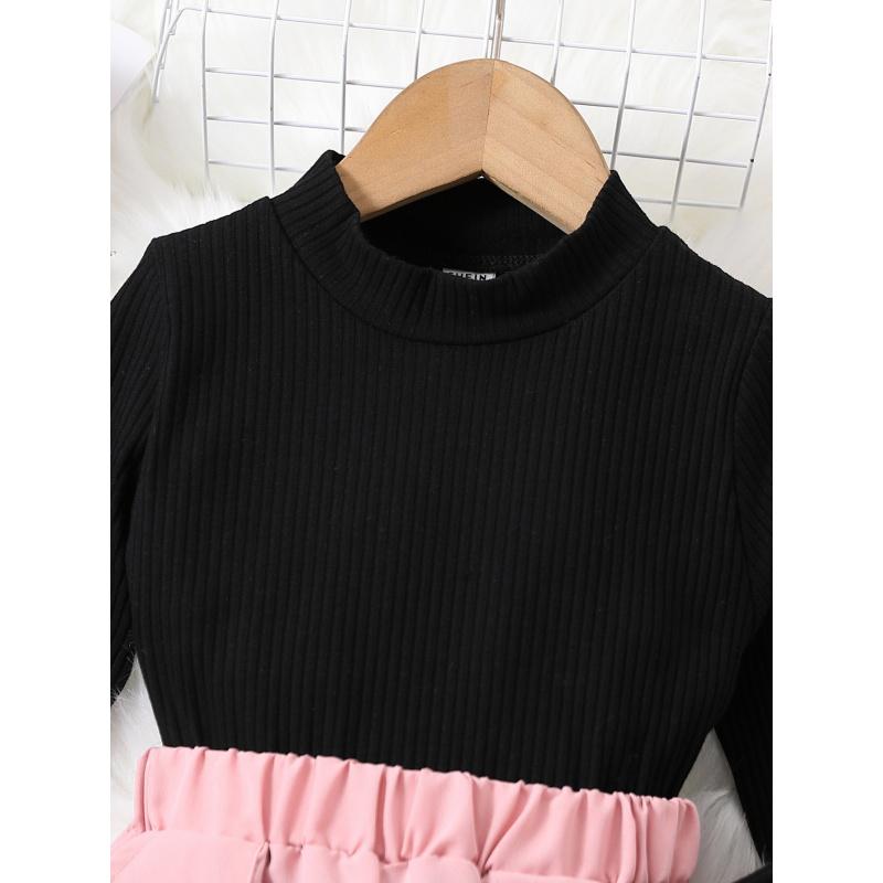 Autumn Children Clothing Knitted Pullover Top + Fashion Cargo Elastic Waist Long Pants Set