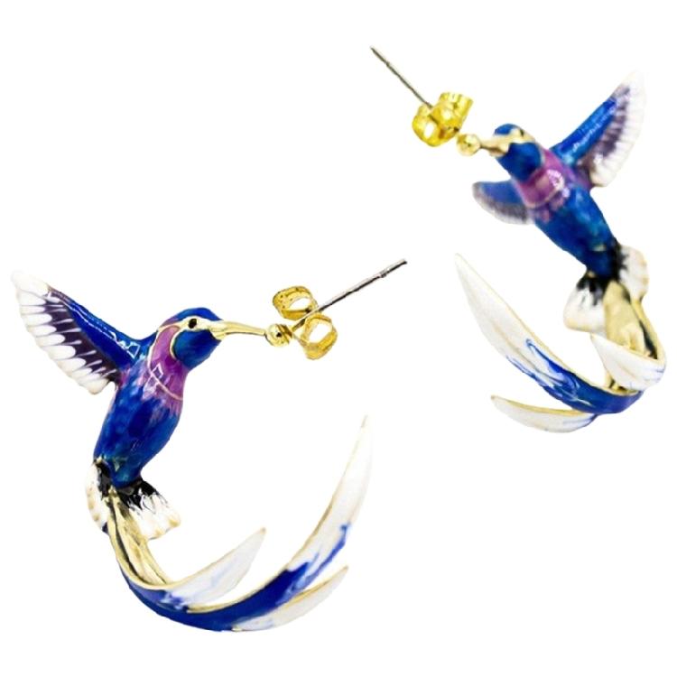 Elegant Hummingbird Enamel Earrings Sturdy Alloy Fashion Statement Pieces for Trendy Women Party and Daily Wear