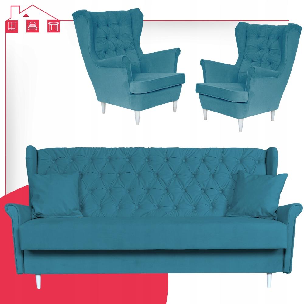 Zestaw mebli wypoczynkowych do salonu sofa 2 fotele NIEBIESKI Family Meble