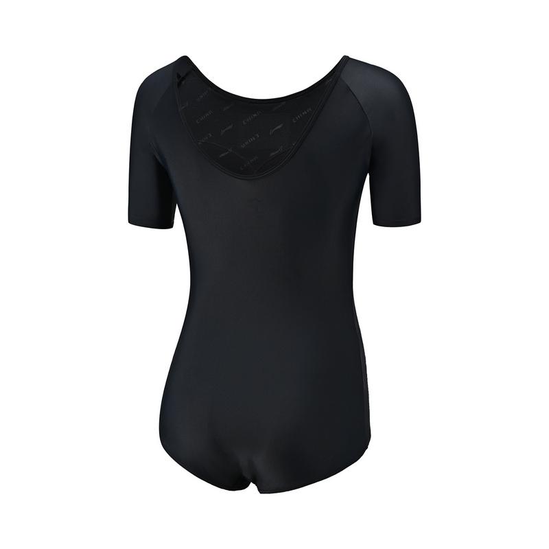 Li Ning Color Block Pullover Short Sleeve One Piece Swimsuit Women Swimwear Black ASLT060-1
