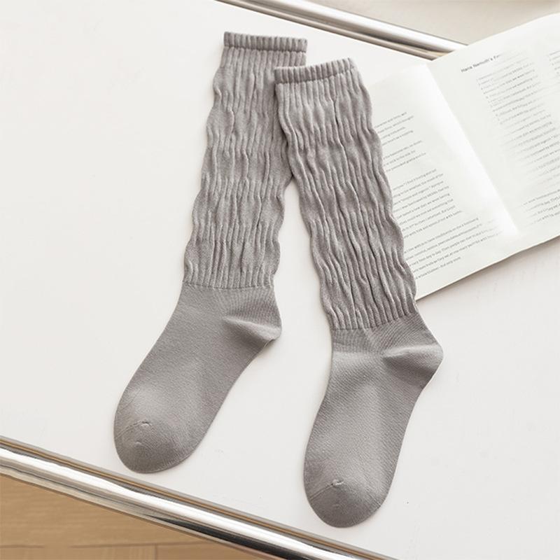 

Простые носки-фонарики для осени и зимы, модные, стройнящие и универсальные гольфы с отворотом, носки-трубы с крупной вязкой 1 pair светло-серый